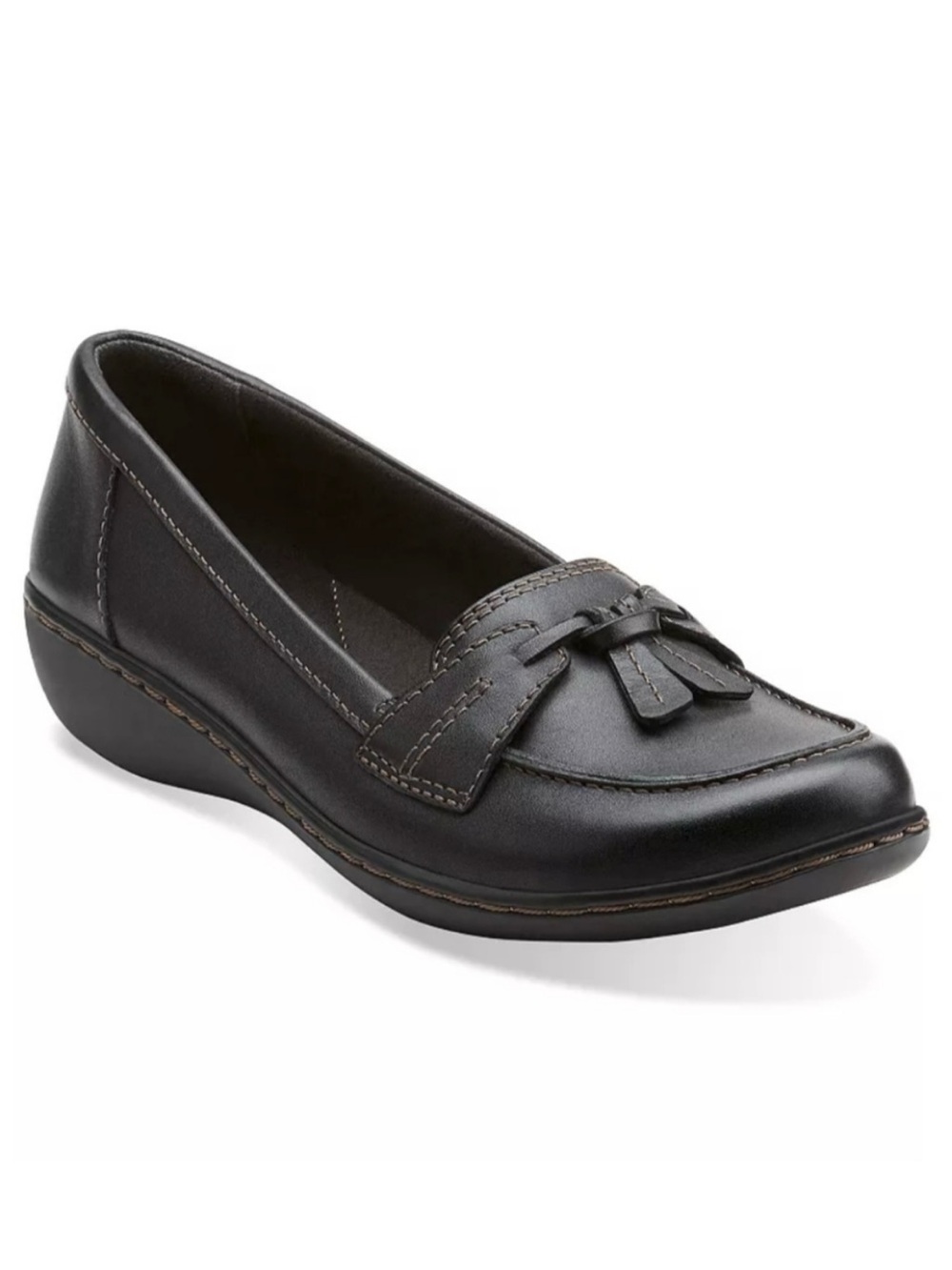 Clarks Collection Ashland Bubble Black Leather Slip On Loafers Shoes Black 11 EW